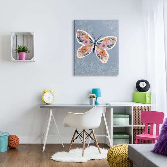Stupell Industries Floral Pattern Butterfly Wings Spring Bloom Insect Canvas Wall Art